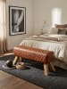 KADIMA DESIGN Sitzbank Echtleder / Massivholz 89x46x35 cm Leder Modern Turnbock