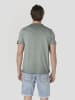 KOROSHI Henley cotton print-emb washed t-shirt in khaki