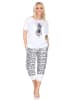 NORMANN Kurzarm Schlafanzug Capri Pyjama Shorty - 84883 in weiß