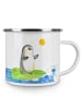 Mr. & Mrs. Panda Camping Emaille Tasse Pinguin Surfer ohne Spruch in Weiß