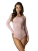 Alkato Damen Langarm Body mit Rundhalsausschnitt blickdicht Rippstoff in rosa