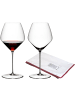 RIEDEL Glas 2er Set Pinot Noir /  Nebbiolo Gläser + Poliertuch Veloce in 763 ml in transparent