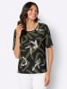 Sieh an! Rundhals-Shirt in schwarz-oliv-bedruckt