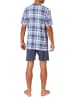 NORMANN Kurzarm Schlafanzug Shorty Jersey und karierten Pyjama Oberteil in blau