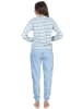 NORMANN Frottee Pyjama langarm Bündchen Streifen - 49894 in hellblau