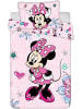 JERRY FABRICS Bettwäsche Set Minnie Maus Flowers Baby 100x135 + 40x60 cm 100% Baumwolle