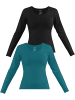 Janice 2 x Damen Langarmshirt Nimes in Petrol/Schwarz