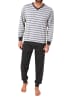 NORMANN Langarm Schlafanzug Pyjama Bündchen Streifen in grau