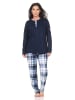 NORMANN Schlafanzug langarm Pyjama karierter Hose Jersey - 87031 in marine