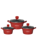Cheffinger 3er-Set Aluguss Kochtopf mit Glasdeckel in Rot