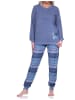 NORMANN Frottee Schlafanzug langarm Bündchen Hose gestreift - 75871 in blau-melange