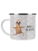 Mr. & Mrs. Panda Emaille Becher Faultier Yoga mit Spruch in Grau Pastell