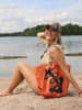styleBREAKER Strandtasche in Dunkelgrau-Weiß