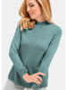 GOLDNER Kurzgröße:  Eleganter Ajourpullover mit Stehbund in graugrün