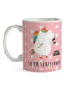 Mr. & Mrs. Panda Trinkbecher Einhorn Sekretärin mit Spruch in Rot Pastell