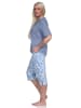 NORMANN Pyjama Schlafanzug kurzarm CapriHose und Spitze - 72678 in hellblau
