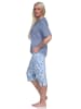 NORMANN Pyjama Schlafanzug kurzarm CapriHose und Spitze in hellblau