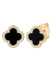 Lulu & Jane Ohrringe Ohrstecker Kleeblatt aus Messing mit Zirkonia in gelbgold