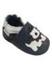 Bemesu Dunkelblaue Baby Leder Krabbelschuhe, mit rutschfester Sohle – Mops-Muster
