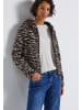 Street One Printed Teddy Jacket w.Hoody in Deep Roast Brown