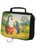 Mr. & Mrs. Panda Kulturtasche Pinguin mit Kind Design mit Spruch in Weiß