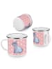 Mr. & Mrs. Panda Camping Emaille Tasse Einhorn Nashorn ohne Spruch in Rot Pastell