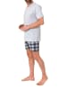 NORMANN Schlafanzug kurzarm Shorty mit karierter Jersey Hose in grau