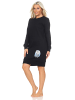 NORMANN Interlock Nachthemd langarm Bündchen Tiermotiv - 87716 in schwarz