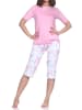 NORMANN Schlafanzug kurzarm Caprihose Pyjama Schleifen Motiv in pink
