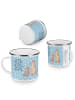 Mr. & Mrs. Panda Camping Emaille Tasse Bär Kind mit Spruch in Blau Pastell