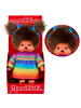 Monchhichi Mädchen im Regenbogen-Kleid | 20 cm Monchhichi Puppe | zwei Zöpfchen