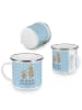 Mr. & Mrs. Panda Camping Emaille Tasse Bären mit Hut mit Spruch in Blau Pastell