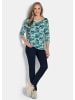 GOLDNER Kurzgröße:  Blusenshirt Viskoseshirt floral, U-Boot-Ausschnitt in marine / gemustert
