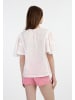 myMo Damen Bluse Mit Spitze in Weiss Pinkorange Punkte