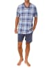 NORMANN Kurzarm Schlafanzug Shorty Jersey und karierten Pyjama Oberteil in blau