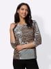 Sieh an! Rundhalsshirt in schwarz-cognac-bedruckt