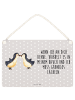 Mr. & Mrs. Panda Holzschild Pinguine Kuss mit Spruch in Grau Pastell