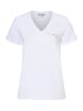 More & More stretchiges V-Neck- Shirt, Schriftstickerei in white