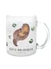 Mr. & Mrs. Panda Trinkglas Otter Seerose mit Spruch in Transparent