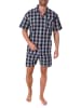 NORMANN Schlafanzug Shorty Pyjama kurzarm gewebt zum Knöpfen - 79993 in blau