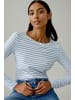 Oui Langarmshirt aus elastischer Baumwoll-Modal-Mischung in White Blue