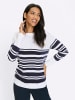 Sieh an! Langarm-Pullover in weiß-marine-geringelt