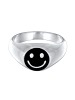 KUZZOI Ring 925 Sterling Silber mit Smiling Face, Siegelring, Smiling Face in Schwarz