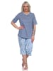 NORMANN Pyjama Schlafanzug kurzarm CapriHose und Spitze - 72678 in hellblau