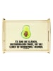 Mr. & Mrs. Panda Holztablett Avocado Kern mit Spruch in Gelb Pastell