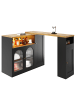 ABRIHOME Bartisch in Matt Schwarz mit LED und Glastüren 197x39,6 cm Holzmaserung