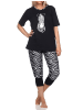 NORMANN Kurzarm Schlafanzug Capri Pyjama Shorty - 84879 in schwarz