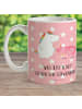 Mr. & Mrs. Panda Kindertasse Einhorn Schwein mit Spruch in Rot Pastell