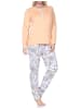 NORMANN Pyjama Schlafanzug langarm Hose floralem print in apricot