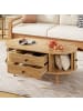 ABRIHOME Couchtisch in Holzfarbe oval mit Schiebetüren 2 Schubladen